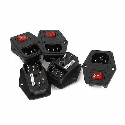 

5 Pcs IEC320 C14 Red Button Rocker Switch Connector Plug 250V 63A