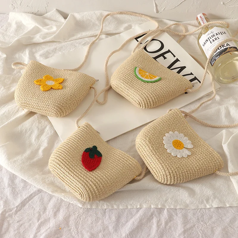 Bolsas pequeñas para niñas, monedero de princesa que combina con todo, mini bolsa tejida a mano con cremallera de frutas para niños, bolsa de mensajero