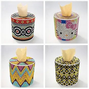

2020 New Special Shape Diamond Painting Roll Cylinder Tissue Box 5D Puzzle Storage Box Cartoon Animal Diamond Cross Stitch Gift