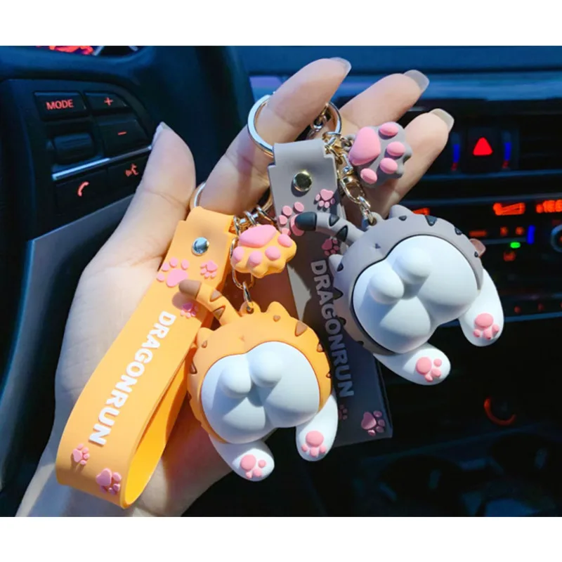Cat Butt Keychain Cartoon Female Cute Couple Lovers Pair Gift Bag Ornament Car Key Chain Lanyard Child Toy INS Kawaii Girl Gift 4