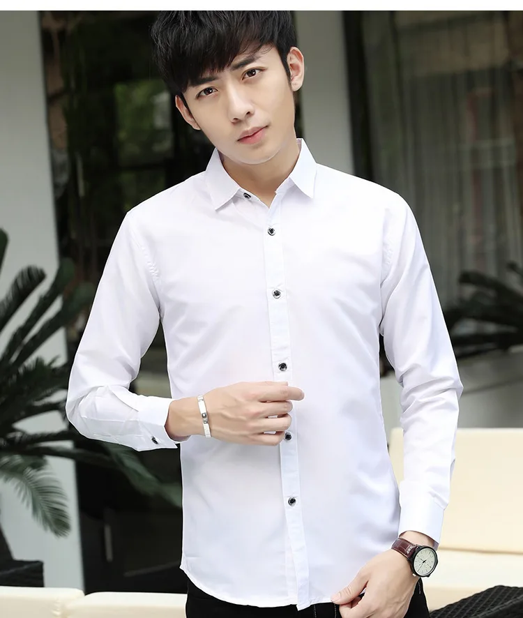 Мужская белая рубашка с длинным рукавом, одноцветная, без подкладки, роскошная, стильная, повседневная, приталенная рубашка