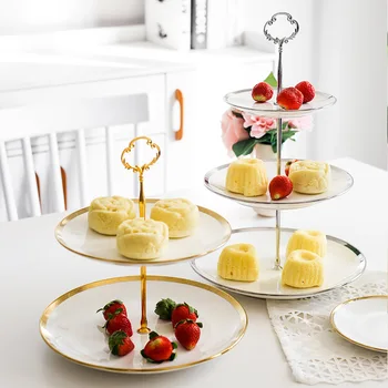 

Europe Ceramic Three-Layer Cake Snack Stand Home Living Room Fruit Fruit Plate Wedding Birthday Dessert Bar