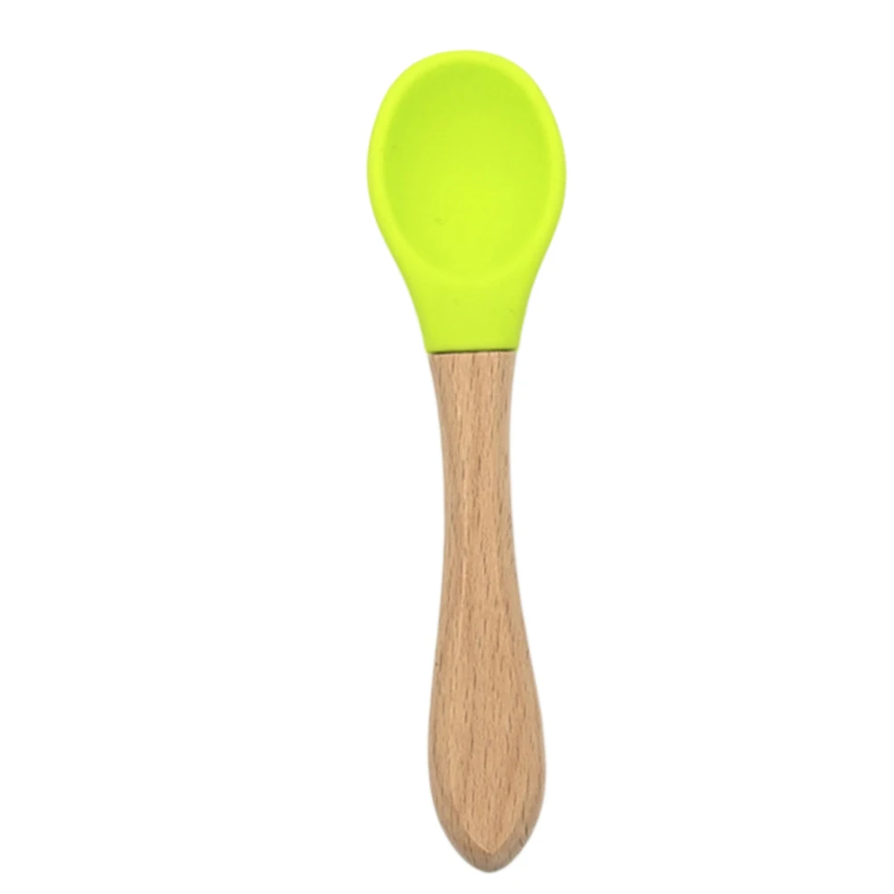 1 шт. деревянная силиконовая ложка для младенцев, вилка, безопасные столовые приборы для кормления, посуда - Цвет: Spoon3