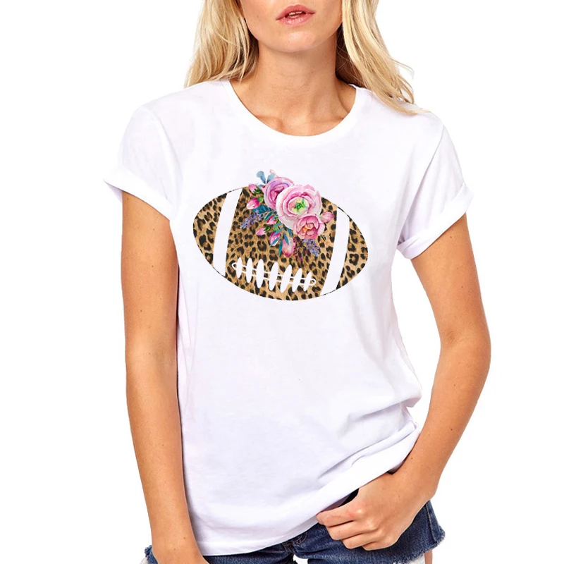 

Women Clothes Summer Flower Print Football Softball Ladies Woman Harajuku Aesthetic Top Casual Tee Shirt T Female T-shirt