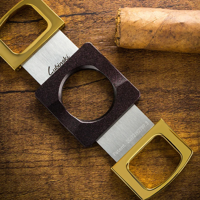 LUBINSKI Stainless Steel Dual Blades Cigar Cutter Sharp Round Cutting Hole Tobacco Cutting For Cigars With Gift Box