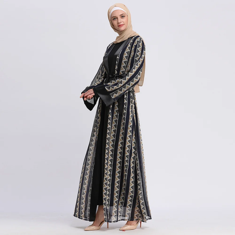 Исламская одежда мусульманская открытая абайя Женская винтажная кимоно с геометрическим принтом женский кафтан musulman Jubah Туника Рамадан ИД