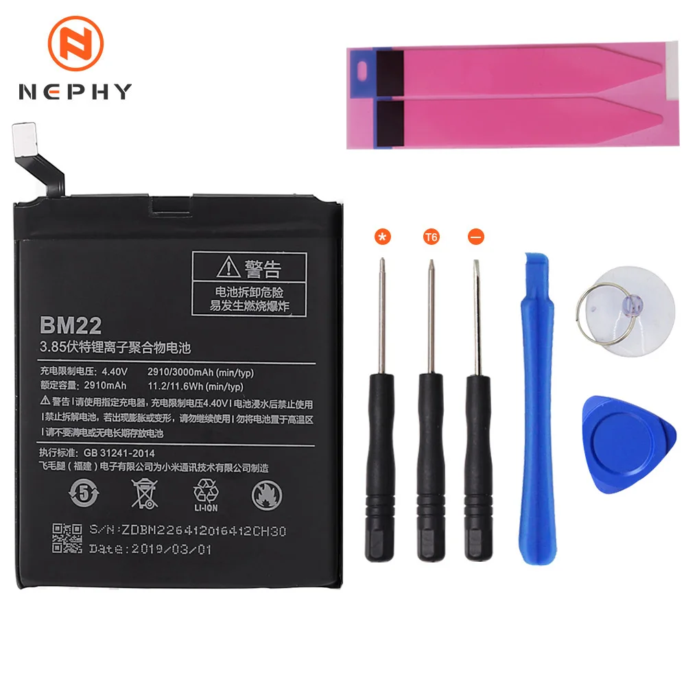 Nephy происхождения телефон Батарея для Xiaomi Redmi Note 4 4X3 Pro 3S 3X 4X mi 5 BN41 BN43 BM22 BM46 BM47 аккумулятор Инструменты для ремонта