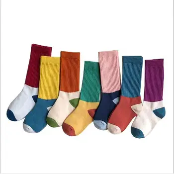 

1Pair 1-8 Year Autumn and winter new combed cotton color matching pumping pile girls stockings