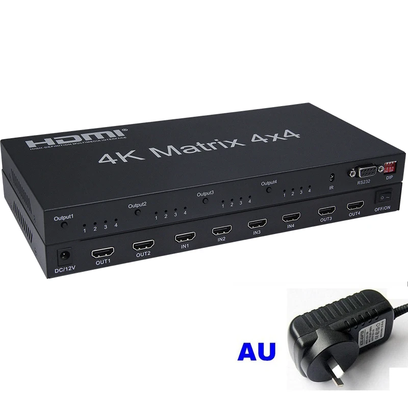 HDMI Matrix 4x4 4 k@ 30Hz(RGB/YUV 4:4:4) переключатель разветвитель 4 в 4 Выход управление через RS232 или ИК-пульт HDMI коммутатор - Цвет: AU plug