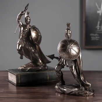 

Retro Greek Spartan Warrior Sculpture Hero Statue European Living Room Wine Cabinet Decorations Hand Made Resin Embellishments