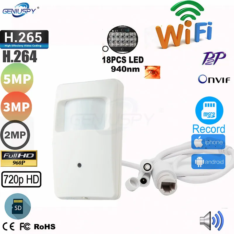 

Миниатюрная IP-камера видеонаблюдения, 5 МП, 3 Мп, 2 Мп, 1,3 МП, 1 МП, P2P HD, H.265, поддержка Sd-карт, ИК Wi-Fi 940 нм, Pin-разъем, аудио