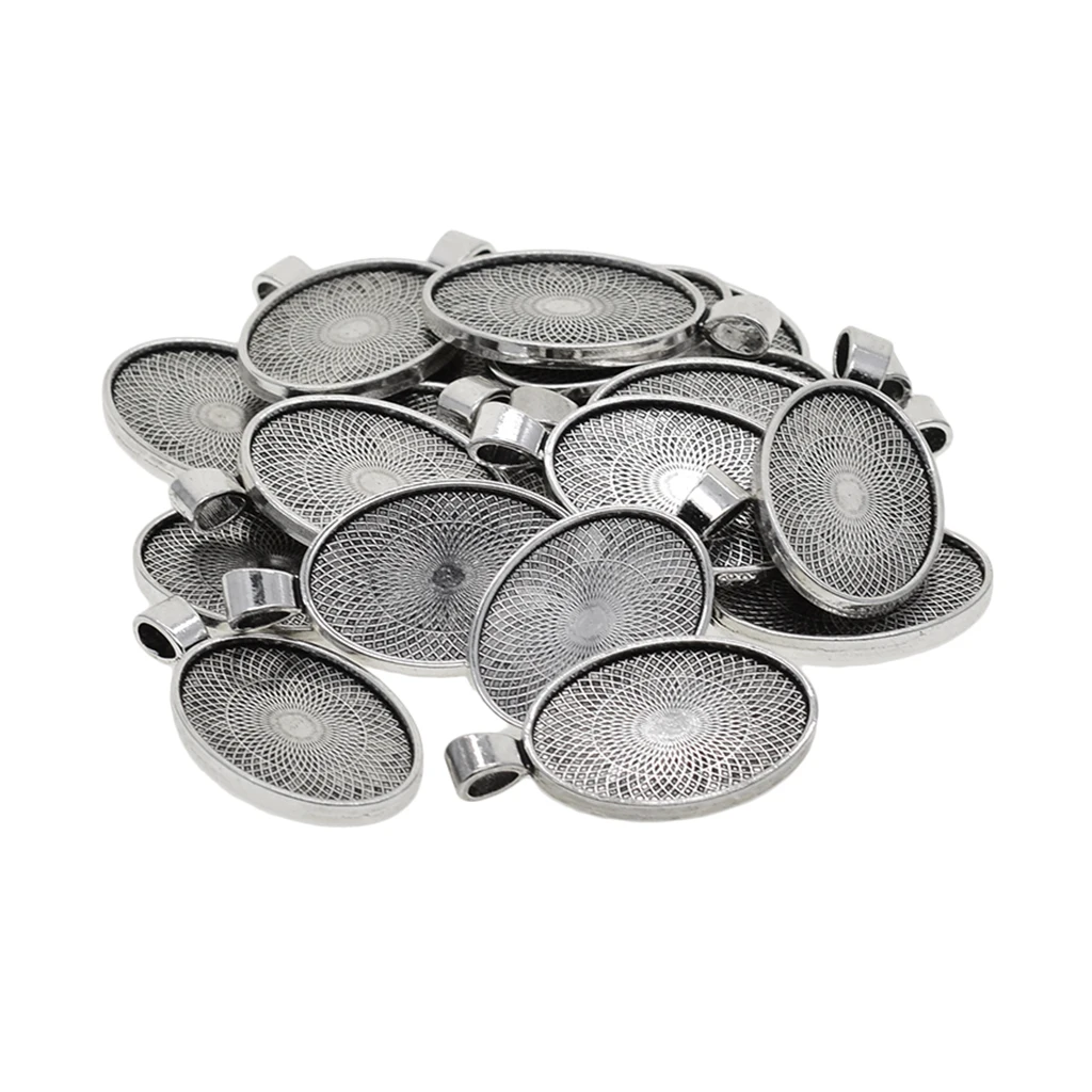 20pcs 30x20mm cabochon base pendant setting trays DIY blank jewelry bezels antique silver color, oval base