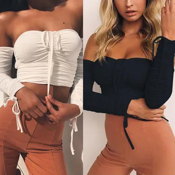 

Factory direct sales Women Spring Summer Sexy Solid Off Shoulder Bandage Clubwear Tee Tank Top Are you sure not to buy it 2020