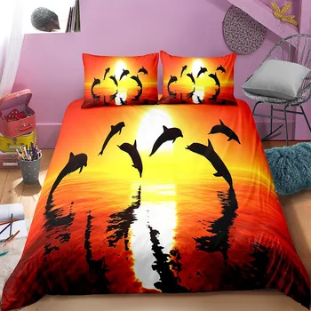 

Jamping Dolphin Duvet Cover Set Pillowcase Full Queen King Double Size Microfibet Soft Bed Linen Set Girl Home Comforter Set