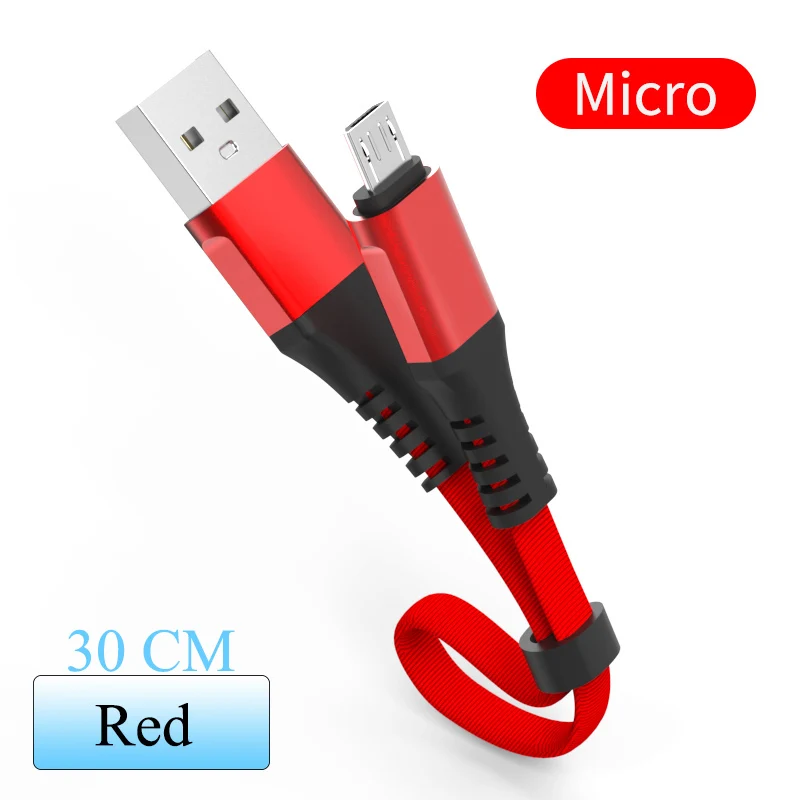 For Android Red 30 см короткий, для зарядного устройства кабель для передачи данных Micro usb type C осветительный кабель для iphone 6 huawei honor 9X Быстрая зарядка power Bank Кабели для телефонов - Цвет: For Android Red