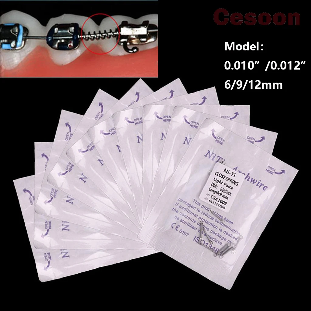

100Pcs/10Packs Dental Orthodontic Closed Coil Spring Anterior Teeth Tooth Torque NIitiAlloy Dia 0.010"/0.012" Dentistry Material