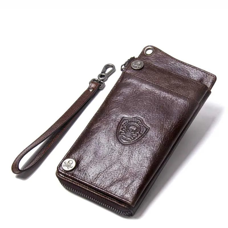 

Leisure Man Wallet Genuine Leather Wrist Hand Take Package Billeteras delgada dinero bolsa hombre Vintage negro corto monedero