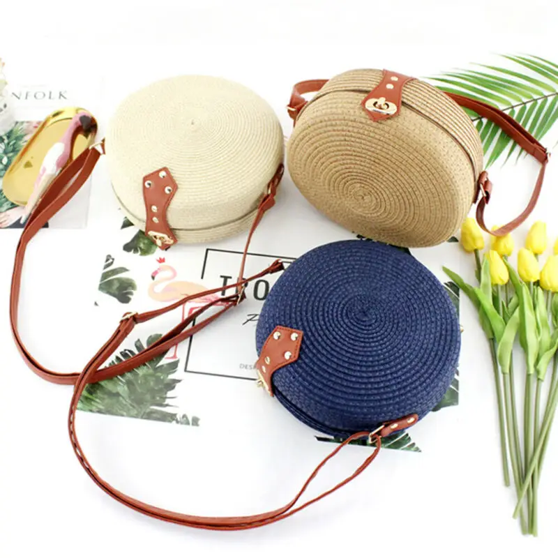 Модные женские пляжные плетеная солома сумки из ротанга корзина сумка на плечо круглая сумка Повседневная Студенческая Регулируемая Монета Кошельки Кошелек