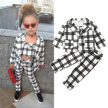 

Fashion Kids Baby Girl Autumn Winter Clothes Long Sleeve Plaid Coat Tops+Undercoat+Long Pants 3PCS Outfit Set 2-7T Children Sets