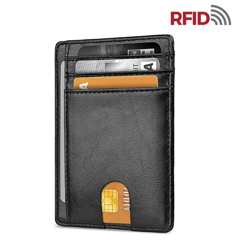 BK Тонкий RFID блокирующий кожаный бумажник минималистичный кредитный кошелек для денег и карт держатель унисекс Модная Сумка вмещает до 12 карт и банковских карт - Цвет: BK