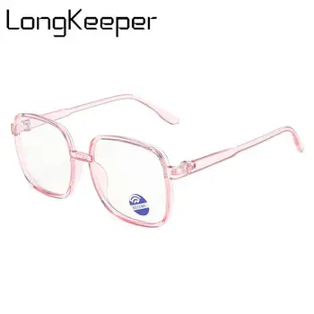 

LongKeeper Kids Anti Blue Light Glasses Children Big Square Computer Eyeglasses Girls Fashion Transparent Pink Spectacles Frame