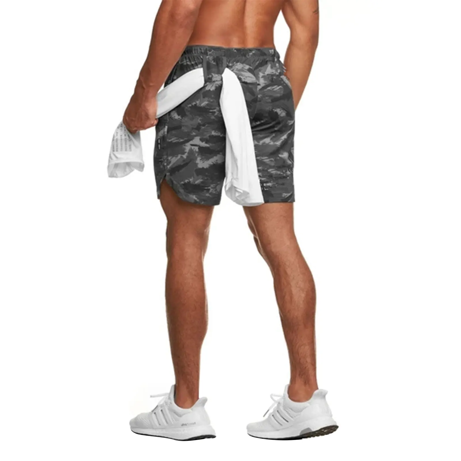 2021 New Men's Run Short Pants Camouflage Print Elastic Waist Sports Comfortable Pants with Drawstring 3 Color hippy pants