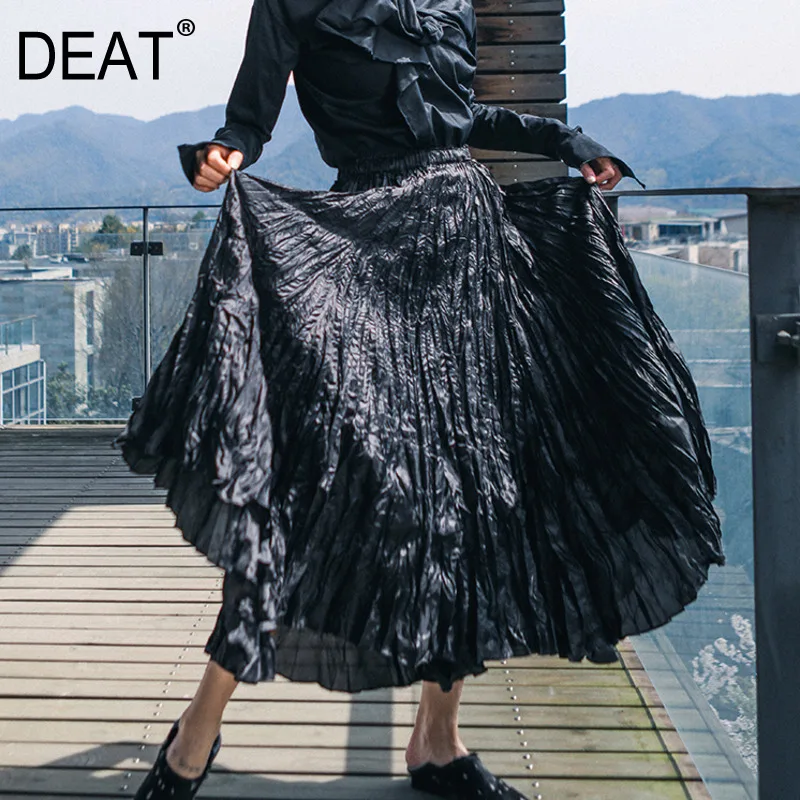

[DEAT] High Elastic Waist Retro Pleated Irregular Big Hem Brief Half-body Skirt Women Fashion Tide New Spring Autumn 2019 13D782