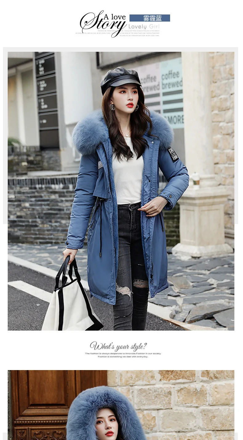 Coat women winter fur collar hooded cotton-padded warm thciken long jacket winter female outwear parka zipper coats