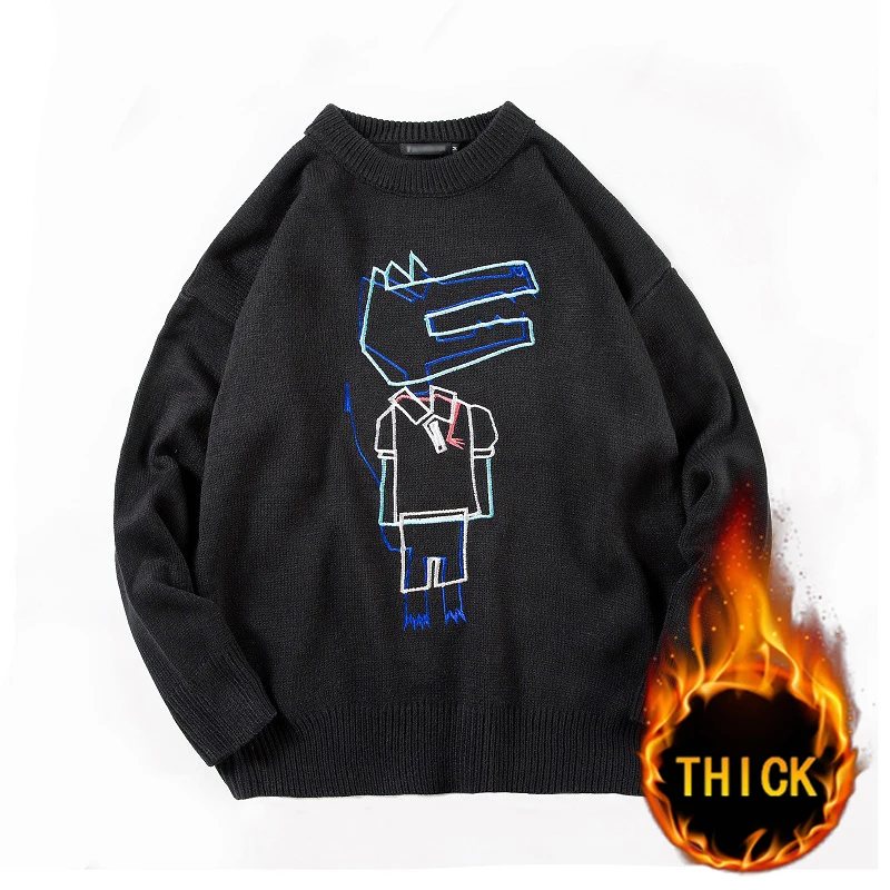 

Winter Man Pullover Streetwear Hip-hop Style Plush Harajuku Color MatchingColor Style with Line Cartoon Image Pattern
