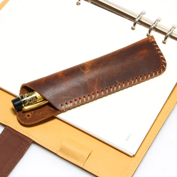 

6 Color Genuine leather Pen Pouch Holder Single Pencil Bag Pen Case With Rope For Rollerball /Fountain/Ballpoint Pen