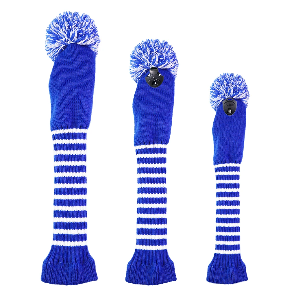 3pcs Golf Club Knit Headcover Set Pom Pom Sock Covers 1 3 UT Head Covers Set