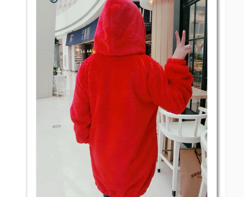 Plus velvet fur hoodie female winter loose long section Korean version new fur coat hooded thick plush coat