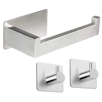 

Toilet Paper Holder Toilet Paper Roll Holder Stainless Steel Toilet Paper Holder with 2 Hooks Self-Adhesive Towel Hooks