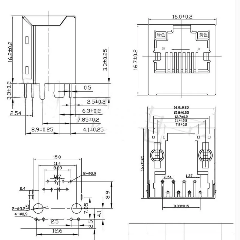 Conector rj45 vertical com lâmpada rj45, conector