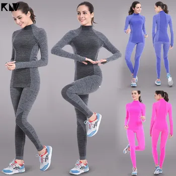 

KLV Brand New 2019 Winter Thermal Underwear Women Sportwear Elastic Breathable Female Casual Warm Long Johns Set