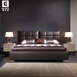 Североевропейский стиль кожаная кровать двуспальная кровать современный минималистичный мастер спальня мягкая упаковка кровать 1,8 м