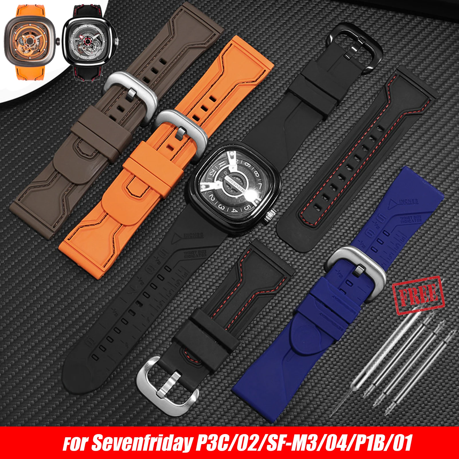 Cinturini Per Orologio In Gomma Seven Friday Cinturino In Scala Cinturino Impermeabile Sevenfriday Logo Bracciale Cintura Uomo P3C/02/Sf-M3/04/P1B/01