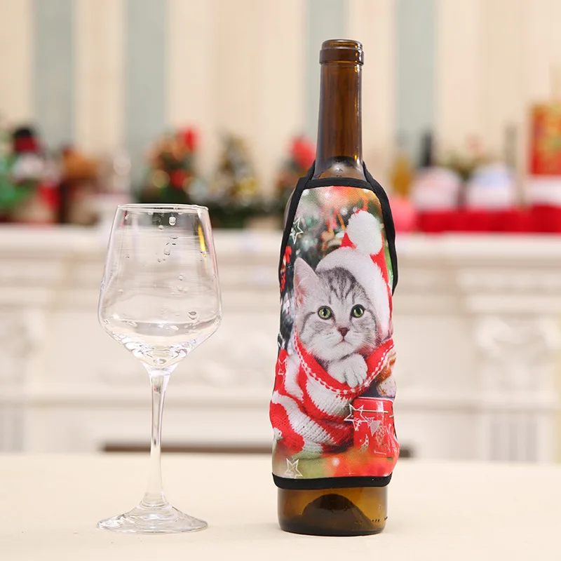 1 шт. рождественские украшения для дома Санта Клаус винный фартук для бутылки снеговик чулок держатели для подарков Рождественский Декор год - Цвет: cat
