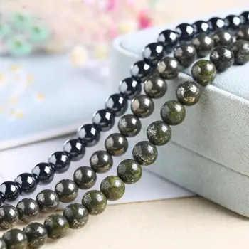

High Quality Natural Pyrite Stone 4/6/8/10/12/14mm Round Shape Necklace Bracelet Jewelry Gem Loose Beads 38cm wk198jd