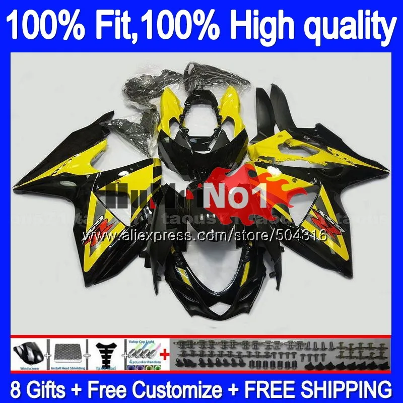 Инъекции для SUZUKI K9 GSXR1000 GSXR 1000 23MC. 62 GSXR-1000 2009 2010 09 10 11, 14, 15, 16, цвет: желтый, черный обтекатель oem