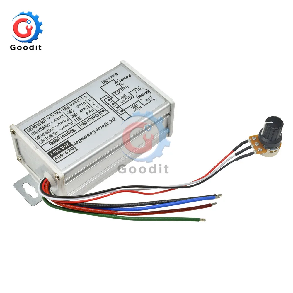 DC9-60V 9-60V PWM DC Motor Speed Controller Stepless 12V 24V 60V MAX 20A Pulse Width Modulator Motor Speed Regulator Switch dc motor speed controller motor speed controller electric motor speed controller