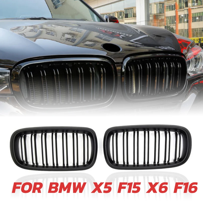 

For BMW X5 F15 X6 F16 2014-2018 Matte Black Dual Slat Front Kidney Grill Grille