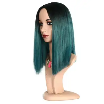 

Silky Long Straight Ombre Green Pink Yellow Black Synthetic Wigs Natural Part Large Cap Size Natural Hairline Heat Resistant