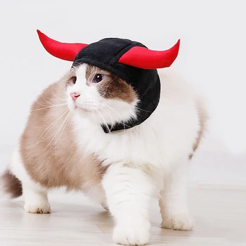 

New Year Cute Pet Dog Cosplay Cap Hat Christmas Bull Devil Dog Head Cover Accessories For Small Dogs Puppy Costume 10E