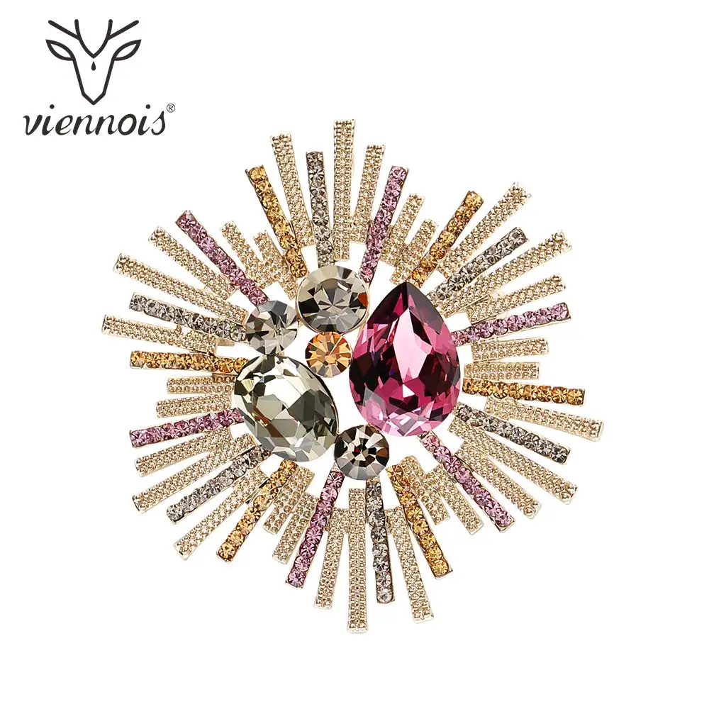 Viennois Золото Цвет драгоценный камень Fllower брошь булавки Новая мода ювелирные