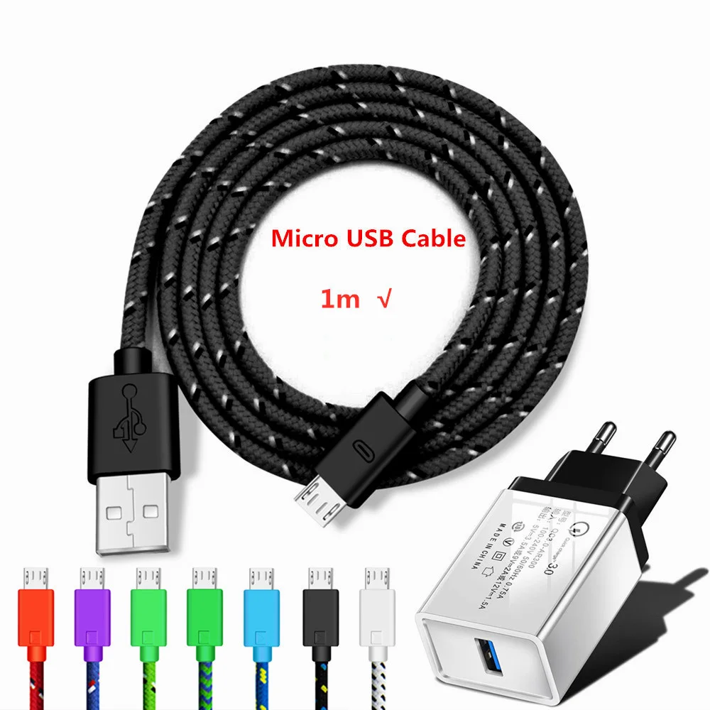 

1m Nylon Braided Micro USB Cable Data Sync USB Charger Cables For Samsung Huawei Xiaomi Android Phone Fast Charger USB Charger