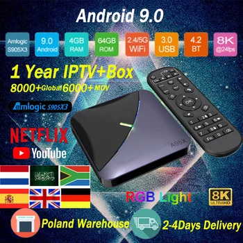 

A95X F3 Android 9.0 Amlogic S905X3 IPTV BOX 4K Youtube Netflix wifi 4GB 64GB RGB Light IPTV+1Year 8000tv program 6000+mov TV Box