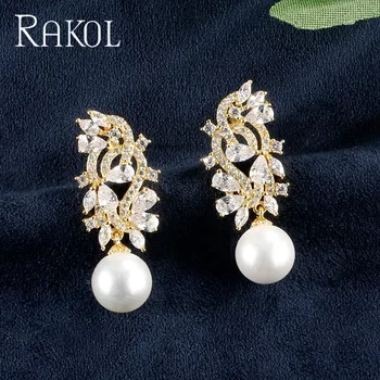 

RAKOL Ladies Luxury Personality Pearl Crystal Big Dangle Earrings Bride and Wife Wedding Party Dress Jewelry RE21067