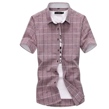 

2019 New Fashion men summer High-grade pure cotton Casual short-sleeve shirts/Man lapel slim fit luxury grid shirts Tops S-5XL