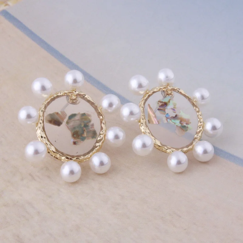 

NeeFuWoFu round earrings Flash pearl Leaves Crescent Earring for Woman Ear Large Brinco Printing Oorbellen Earrings